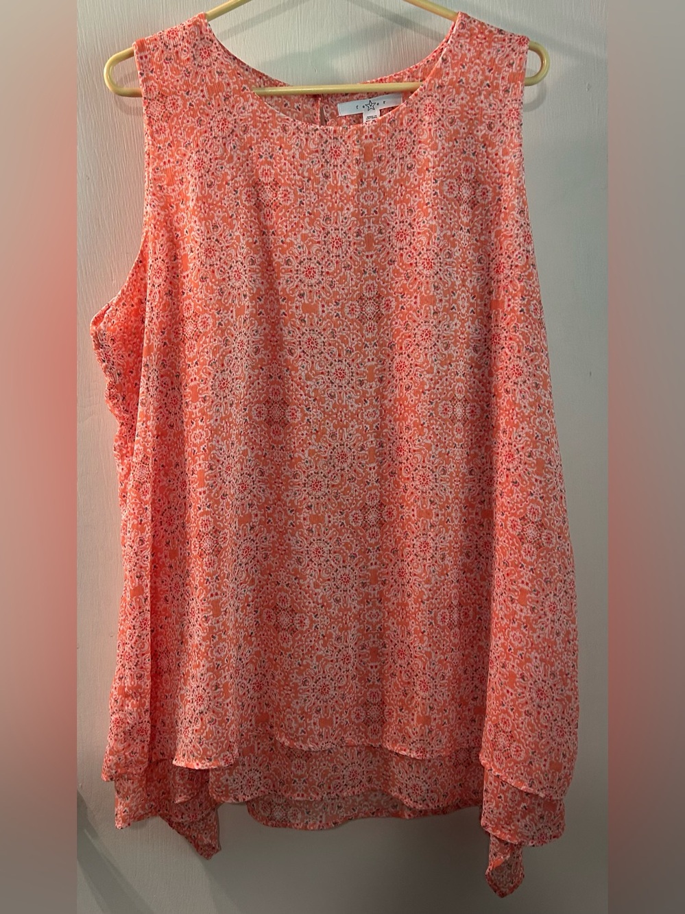 Fever Coral Pink Floral Sleeveless Top Size XXL
